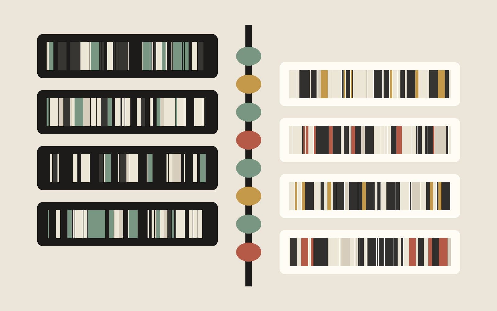 Illustration abstraite : frise de virements paid et pending en bandes type code-barres, pour le suivi des payouts Shopify